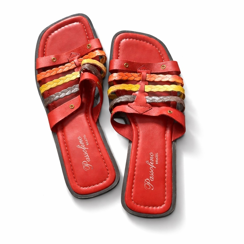 Boho Braided Leather Sandals | Multicolor Strap Summer Sandals | Size 8
